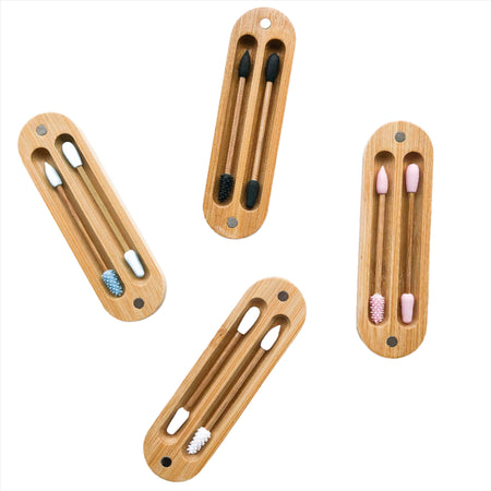 Reusable Plastic Free Bamboo Silicon Q-Tips with Bamboo Case - Mortise And Tenon