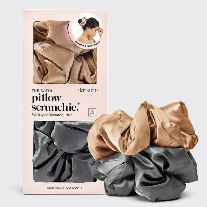 Satin Sleep Pillow Scrunchies - Charcoal/Gold - Mortise And Tenon