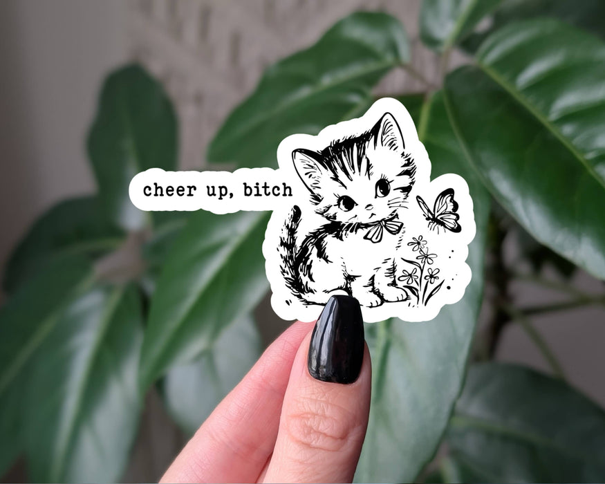 Cheer Up, Bitch Cat Sticker, Funny Dark Humor
