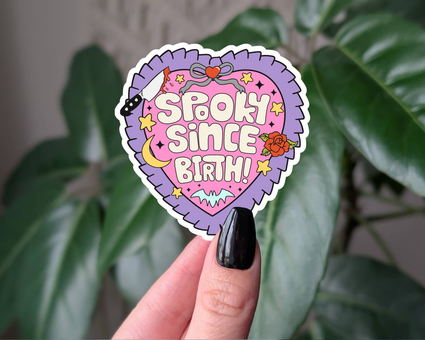 Spooky Since Birth Heart Sticker, Cute Creepy Gothic