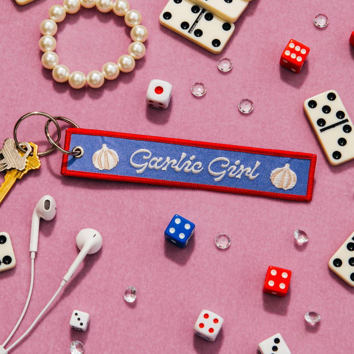 Garlic Girl Embroidered Keychain