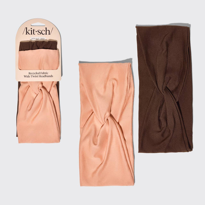 Recycled Fabric Wide Twist Headbands 2pc Set- Rosewood - Mortise And Tenon