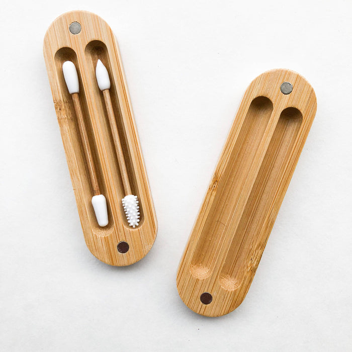 Reusable Plastic Free Bamboo Silicon Q-Tips with Bamboo Case - Mortise And Tenon