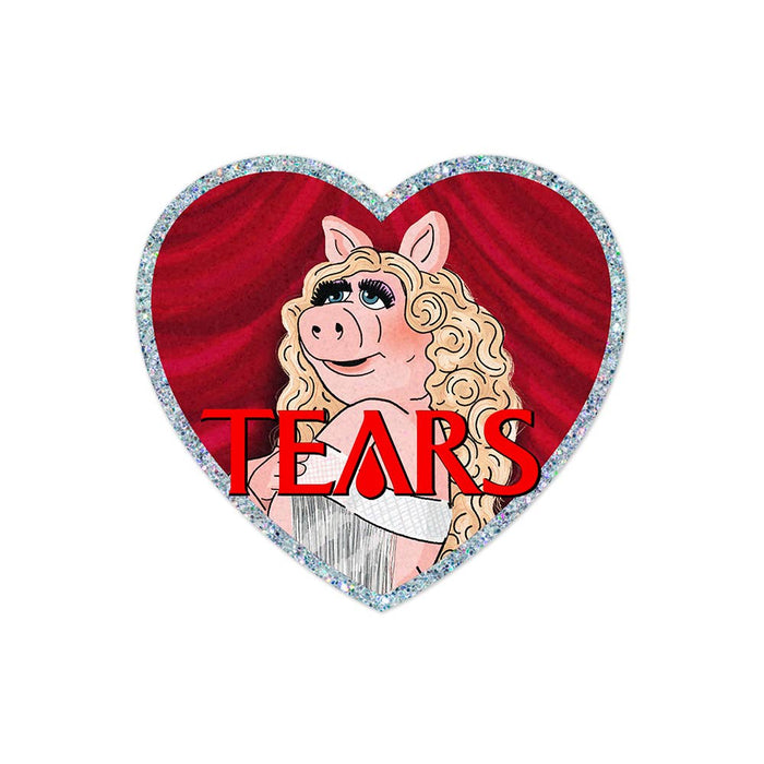 Piggy Tear Heart - Glitter Holo Sticker - Mortise And Tenon