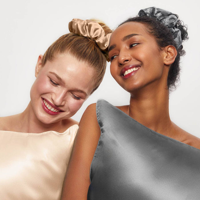 Satin Sleep Pillow Scrunchies - Charcoal/Gold - Mortise And Tenon