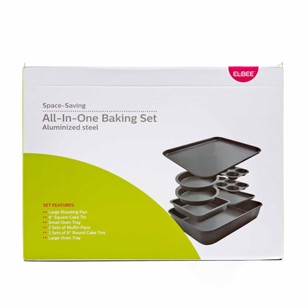 Elbee Home 8 Piece Baking Pan Set, Patented Space Saving Self Storage , Nonstick Carbon Steel Bakeware Set