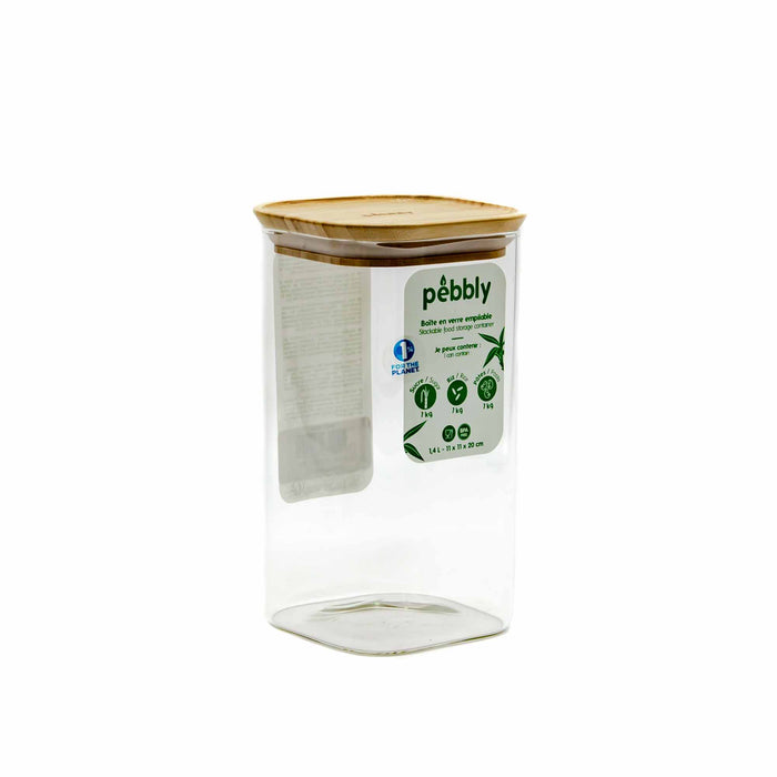 Pebbly Square Pantry Jar with Bamboo Lid - Mortise And Tenon