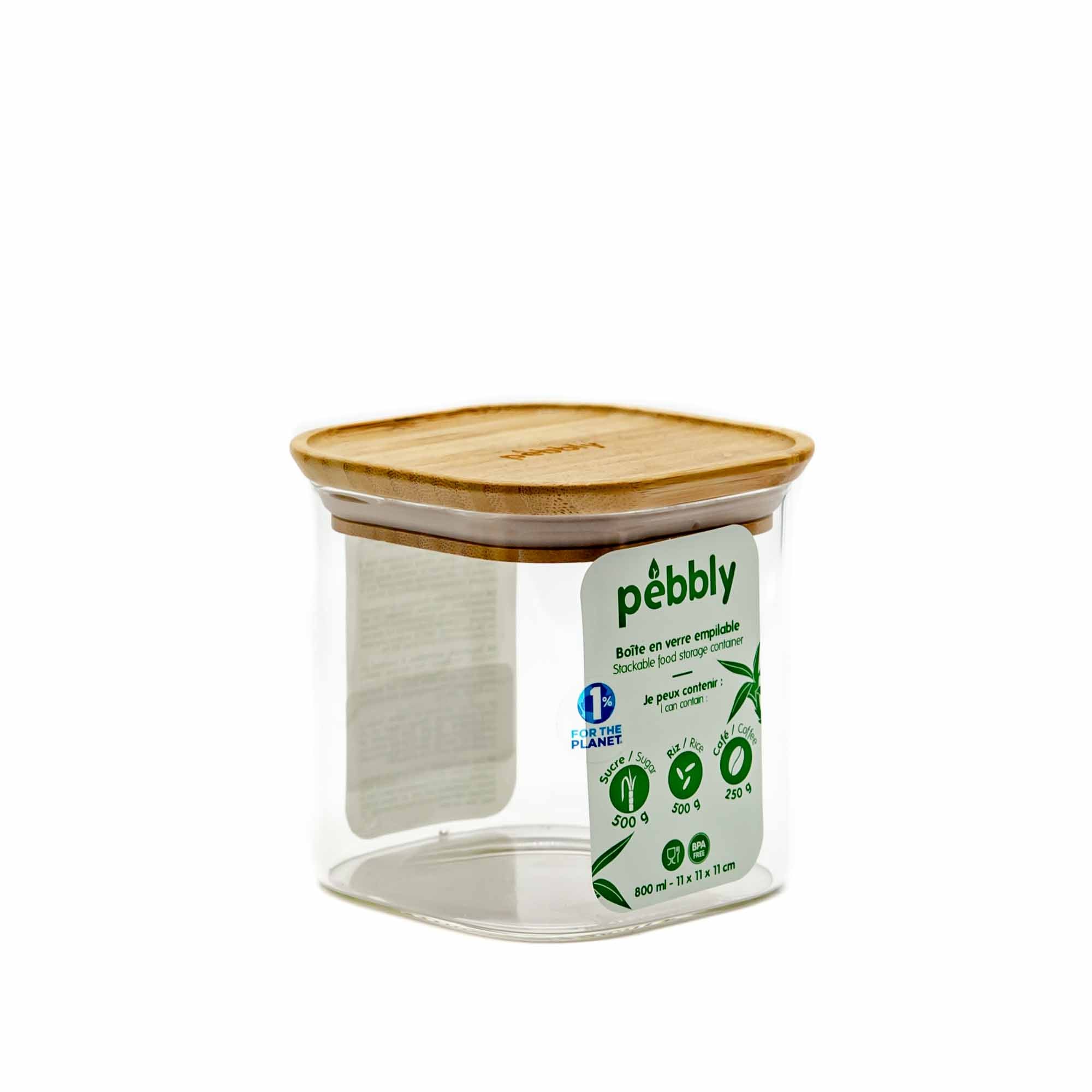 Pebbly Square Pantry Jar with Bamboo Lid - Mortise And Tenon