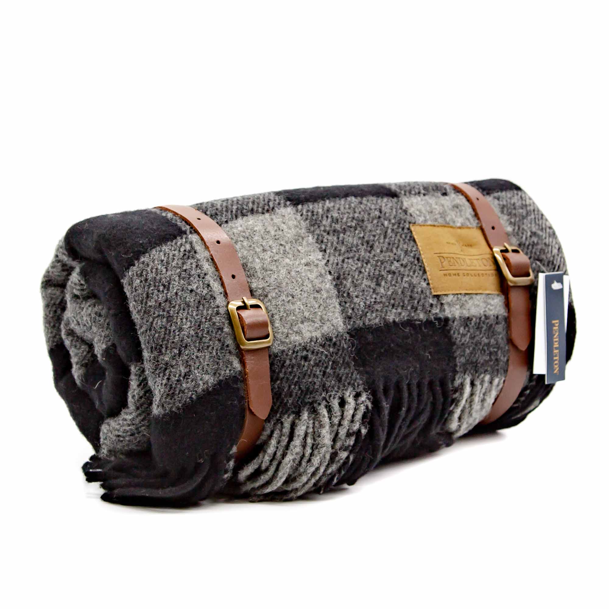 Plaid  Blanket With Leather Carrier - Mortise And Tenon