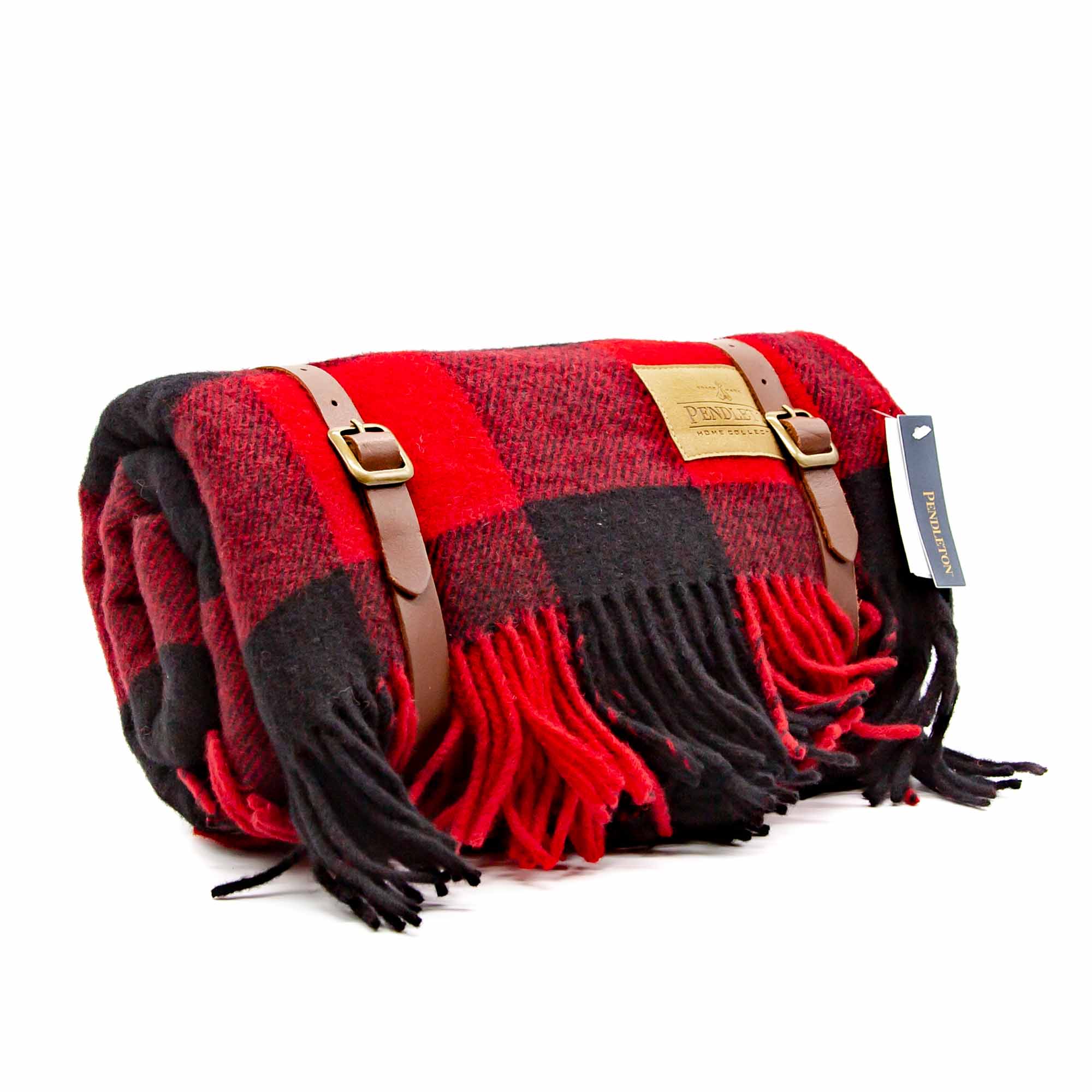 Plaid  Blanket With Leather Carrier - Mortise And Tenon