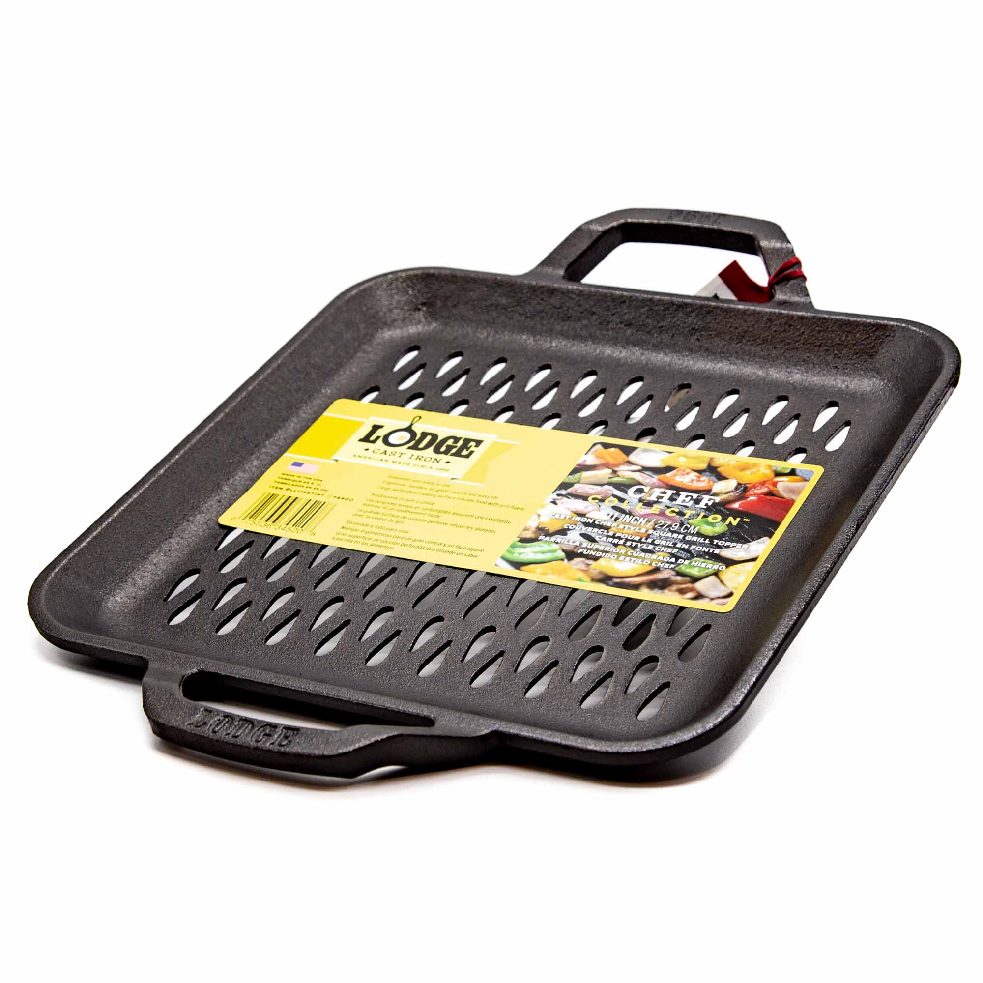 Lodge Chef Collection Grill Pan, Cast Iron, Chef Style, Square, 11 Inch