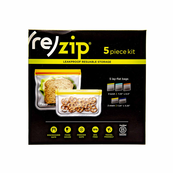 (re)Zip Lay Flat Lunch & Snack Bags 5-pack - Mortise And Tenon